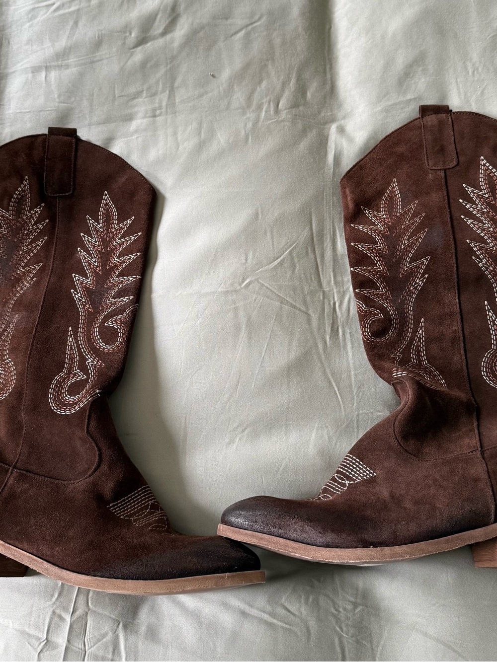 Brown Suede Embroidered Cowboy Boots
